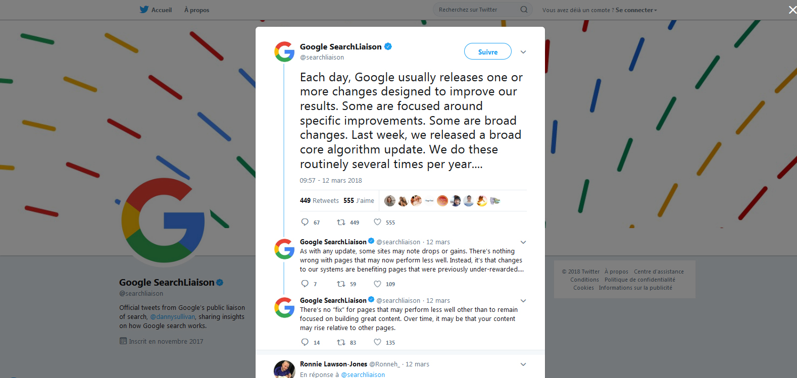 Voir la déclaration de Google sur Twetter