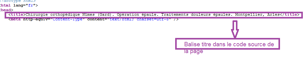 Code source de la page pour  balise méta title