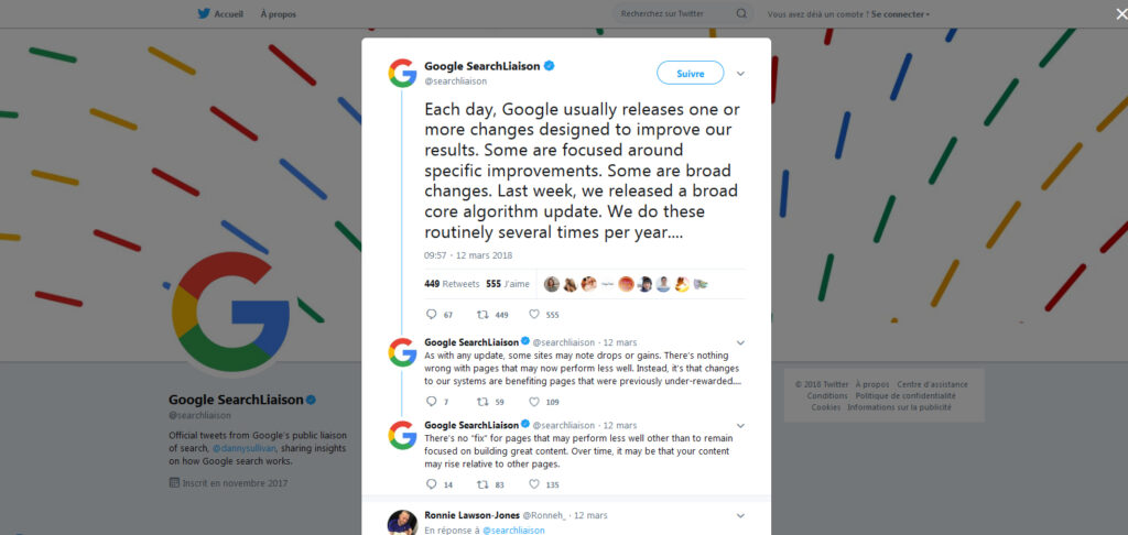 Publication Twitter le 12 mars 2018
