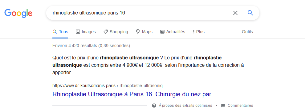 Exemple featured snippets Google