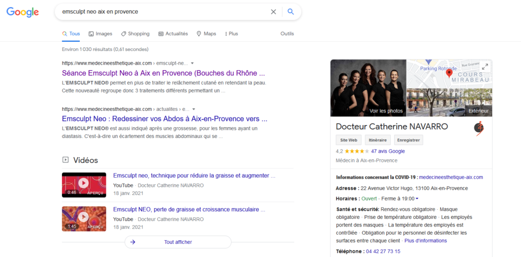 Exemple pack local SERP Google