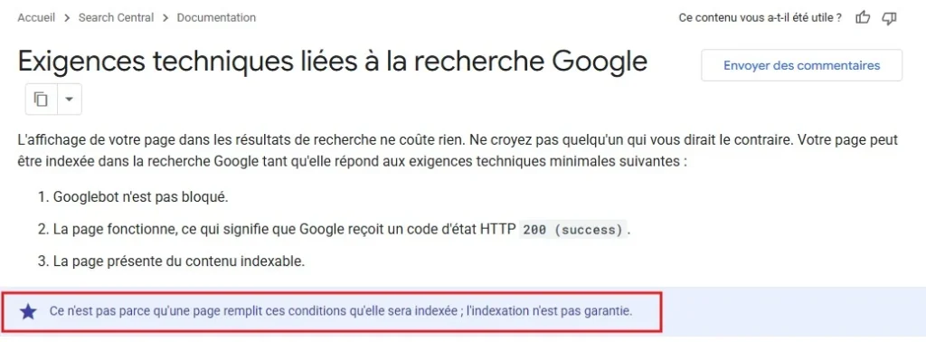 L'indexation n'est pas garantie